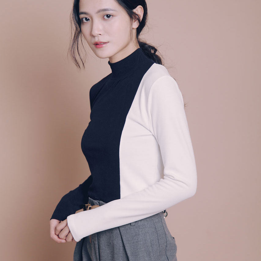 材質拼接雙色上衣