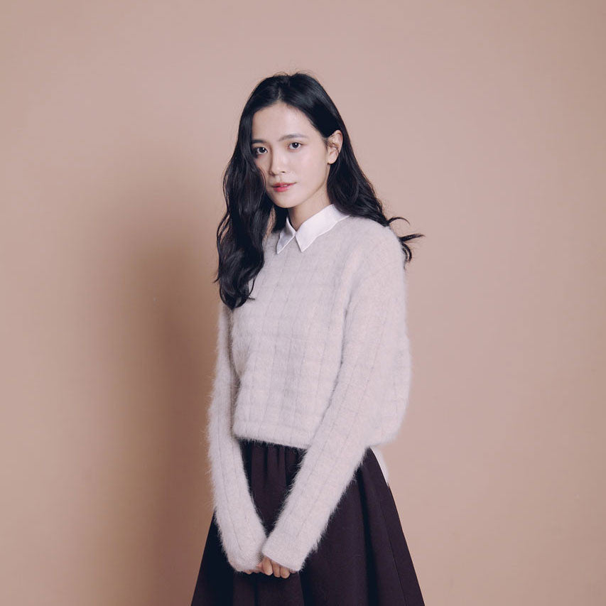 方格壓紋羊毛衣(三色)