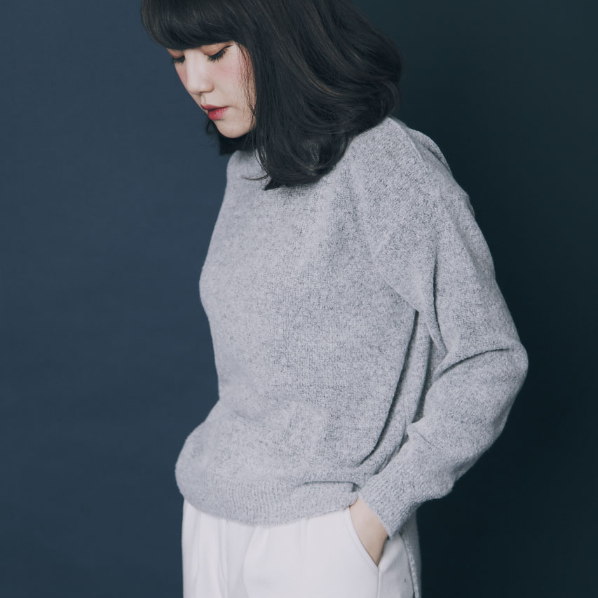 薄軟高領毛線衣-混灰