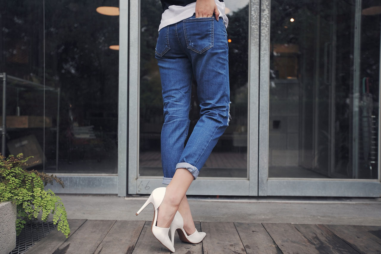 破損感窄型男友褲