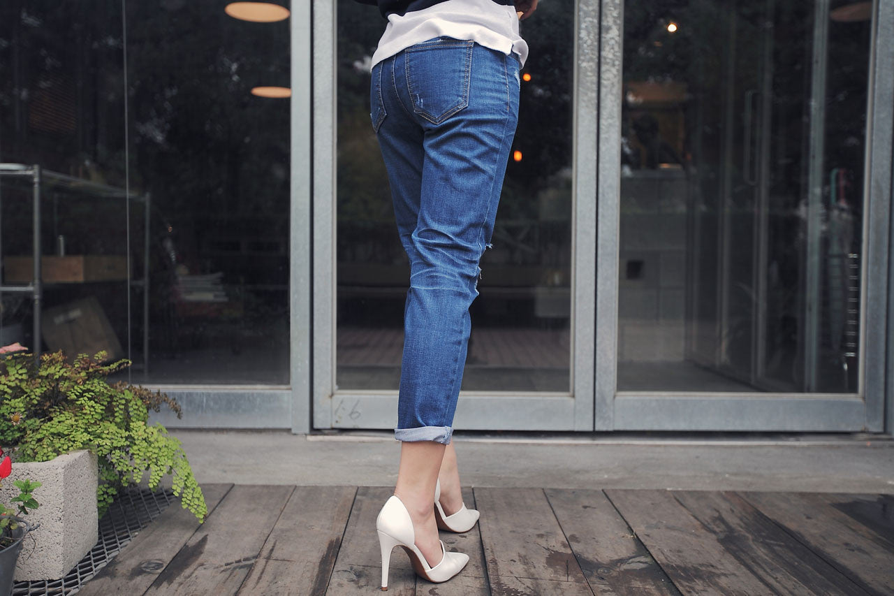 破損感窄型男友褲