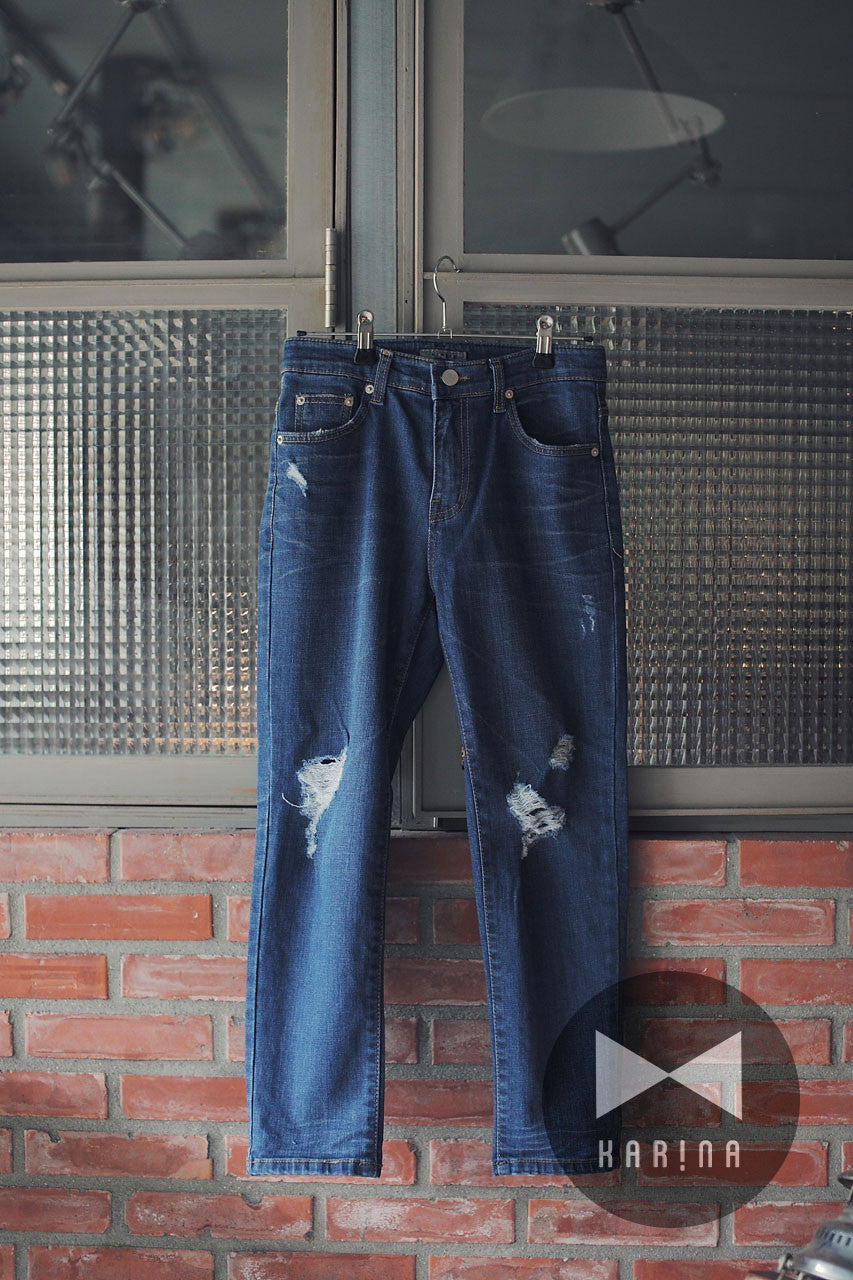 破損感窄型男友褲