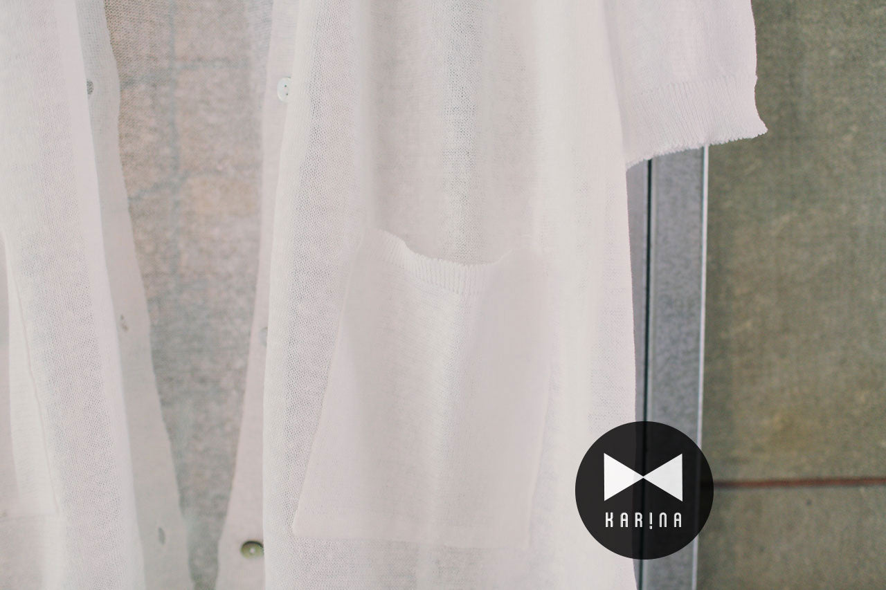 白色薄透寬鬆七分袖針織外套