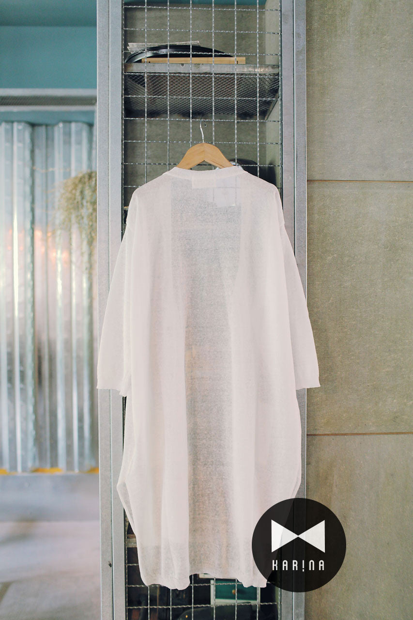 白色薄透寬鬆七分袖針織外套