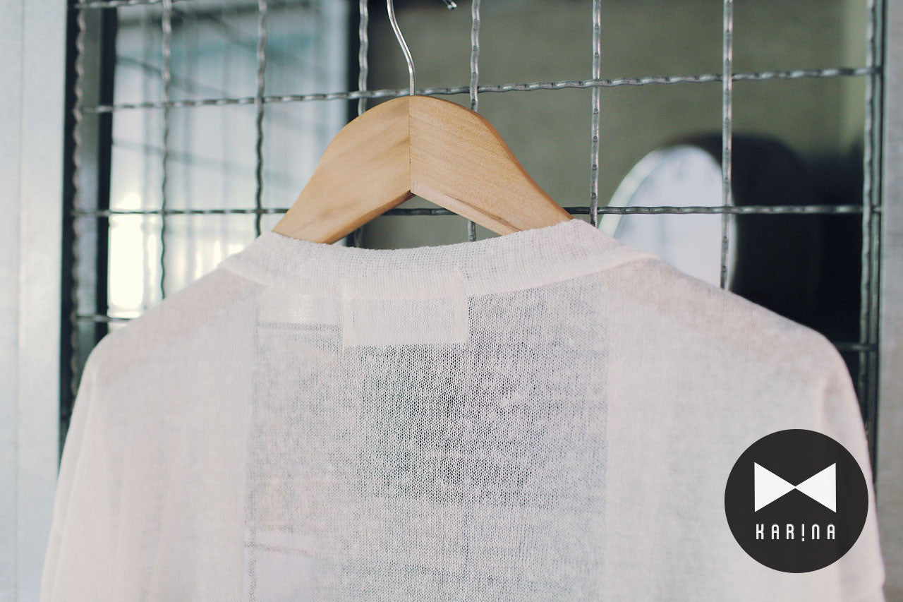 白色薄透寬鬆七分袖針織外套