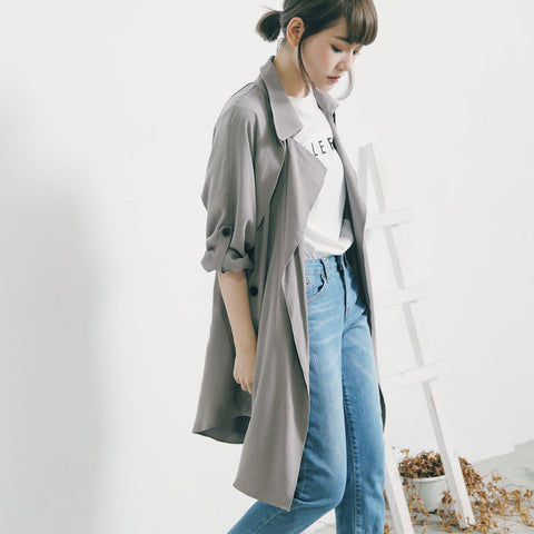 隨性翻領薄風衣(灰)