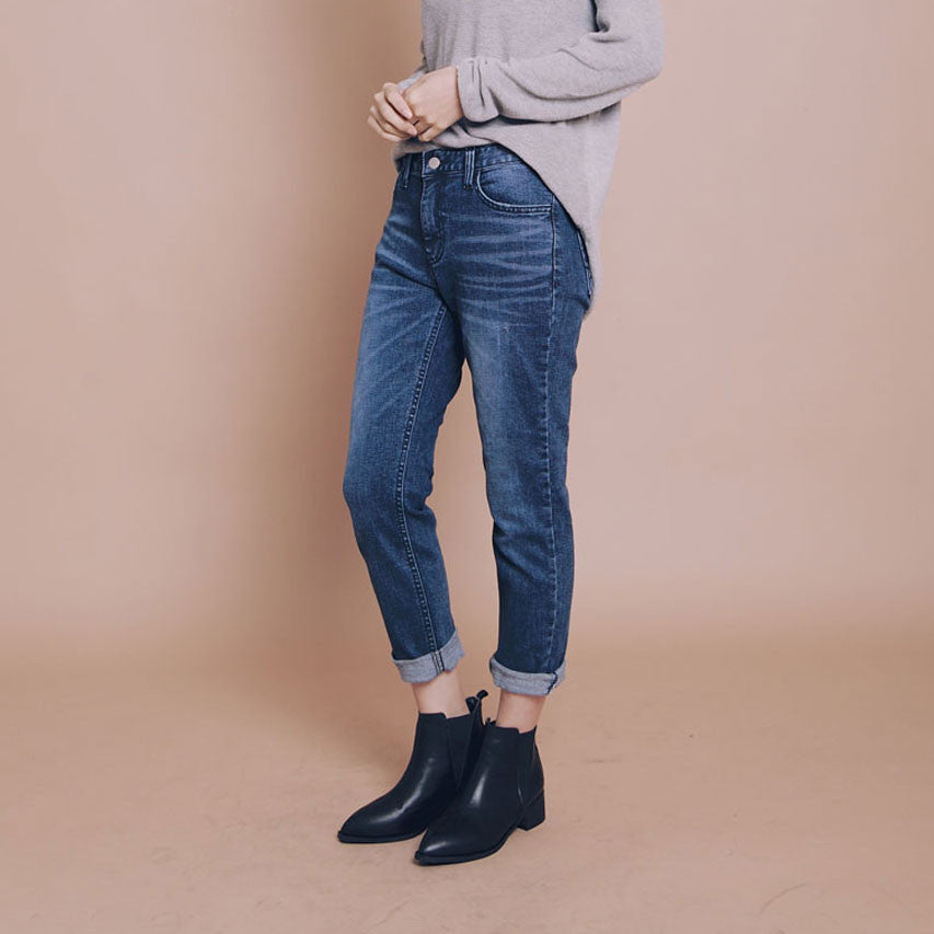 刷色抽鬚小直筒褲