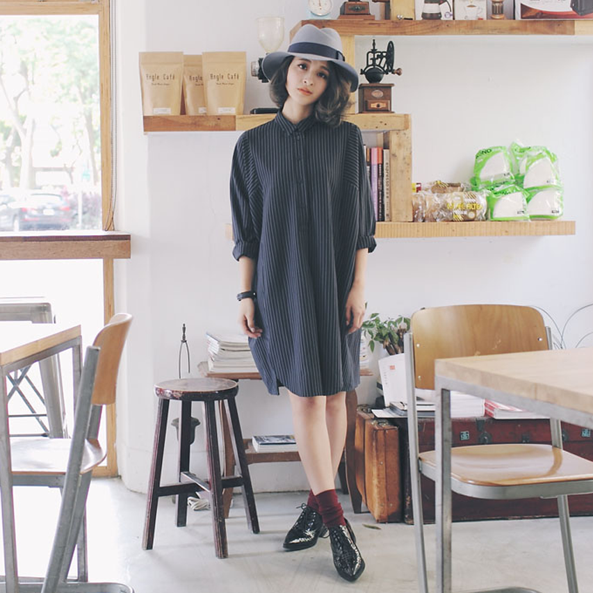 條紋襯衫式洋裝