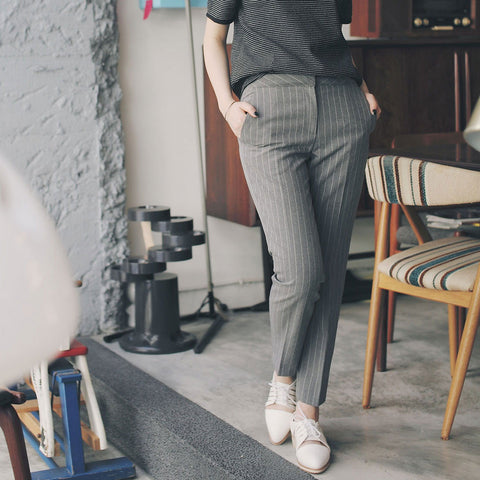 挺版直條開衩長褲
