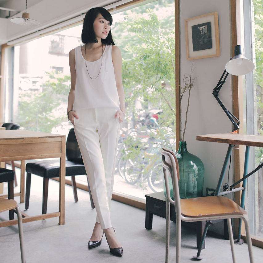 三色拼接打褶褲(黃)