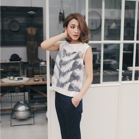 立體羽毛織紋背心(兩色)