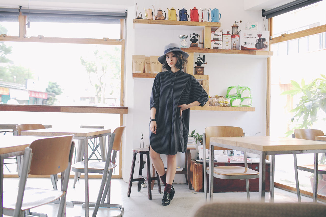 條紋襯衫式洋裝