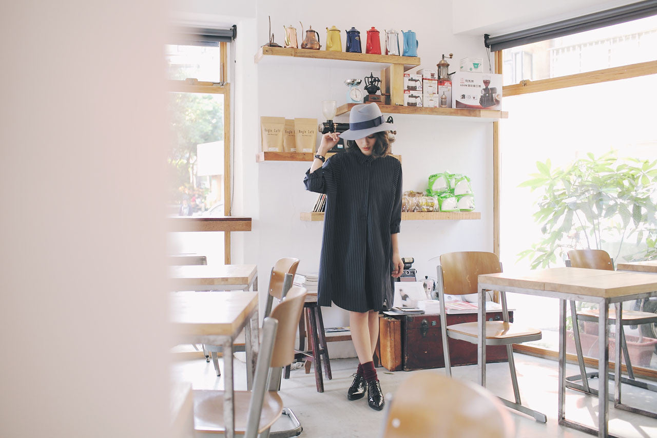 條紋襯衫式洋裝