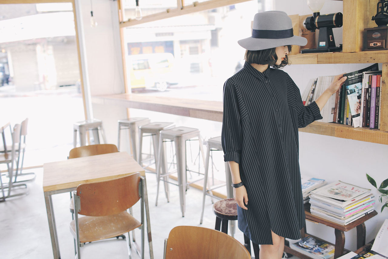 條紋襯衫式洋裝