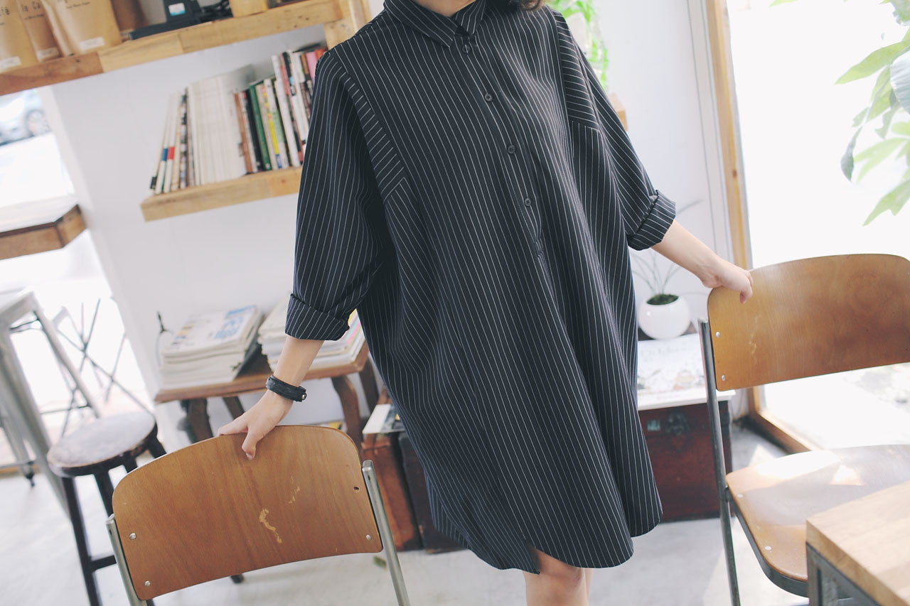 條紋襯衫式洋裝