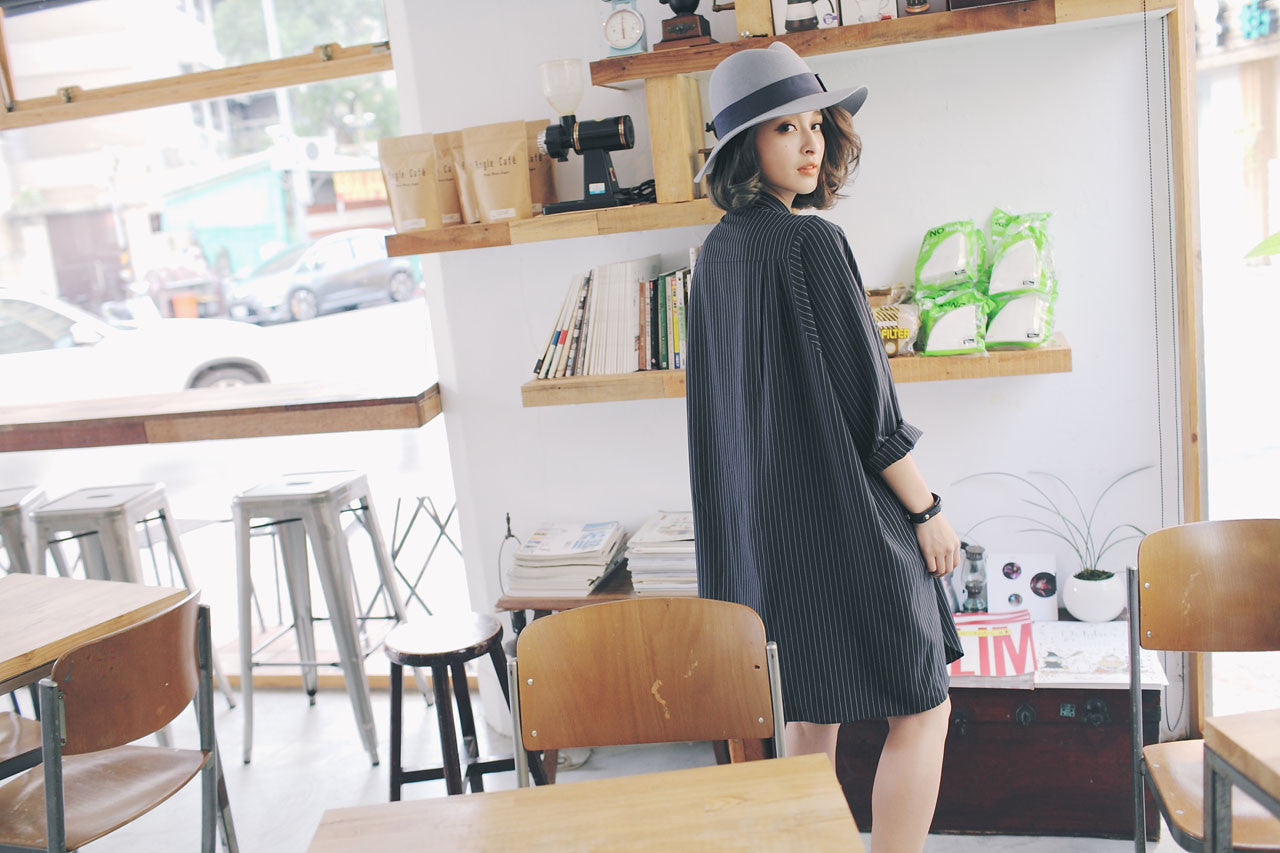 條紋襯衫式洋裝