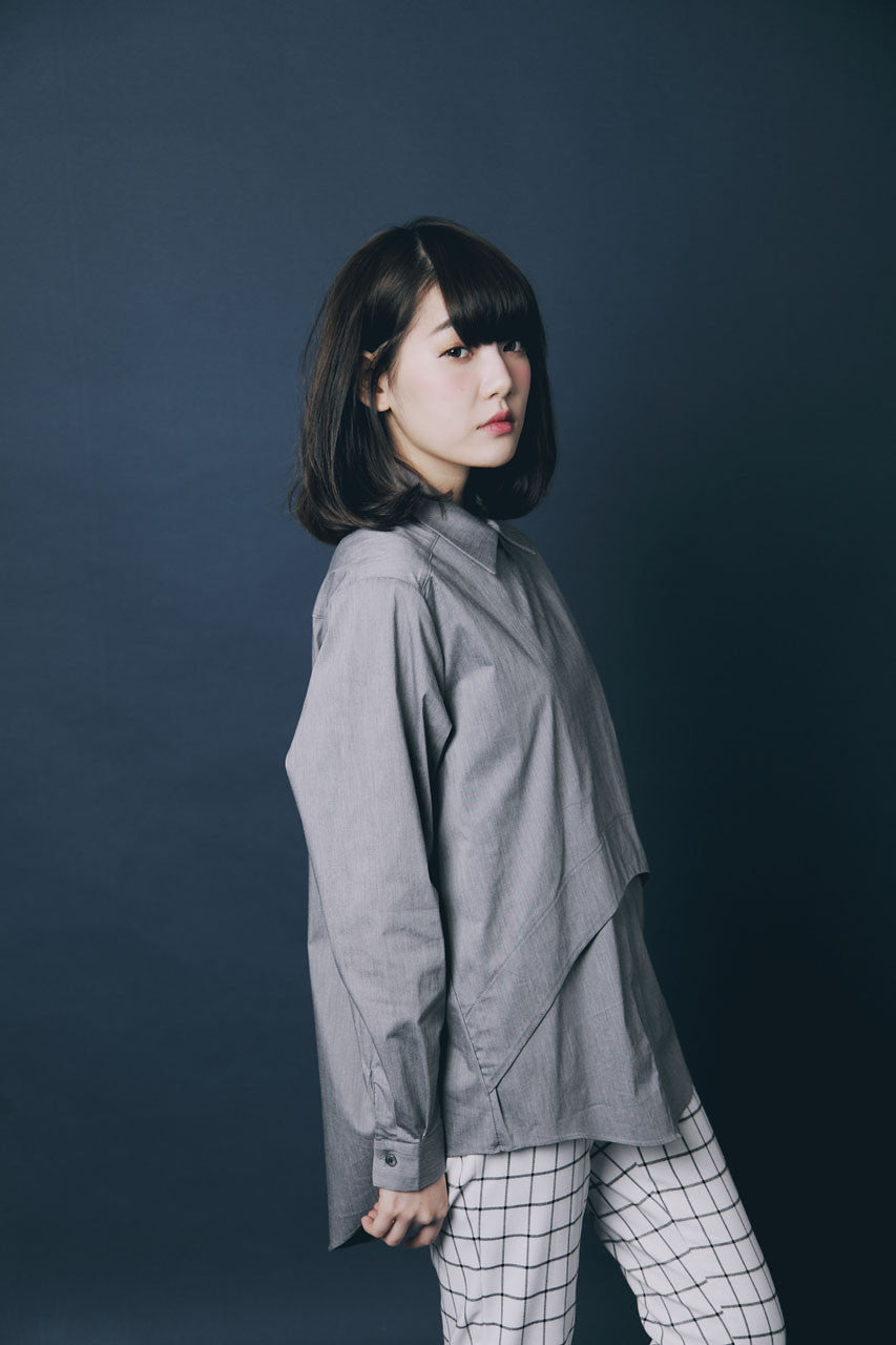 灰色拼接造型襯衫