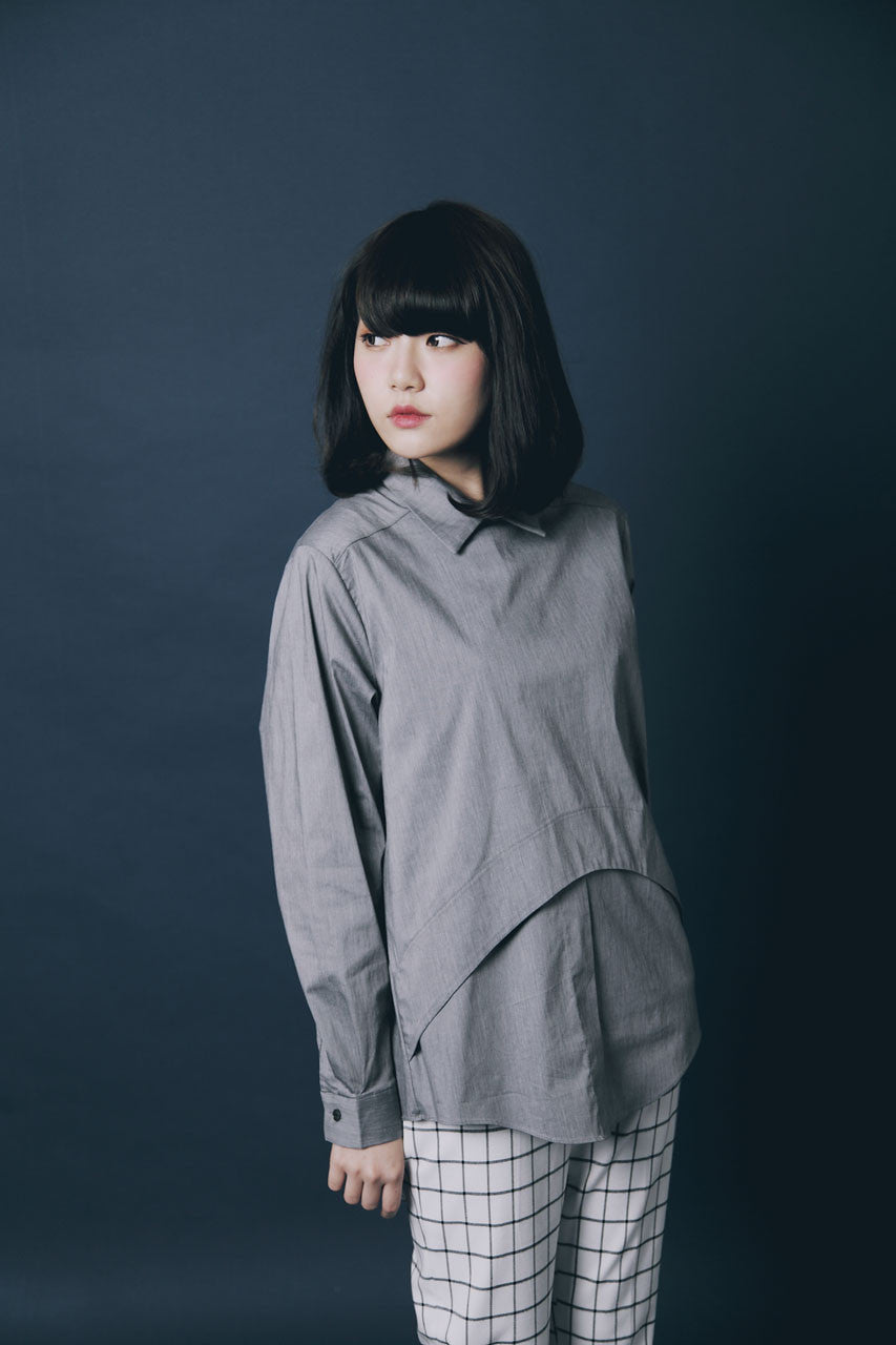灰色拼接造型襯衫