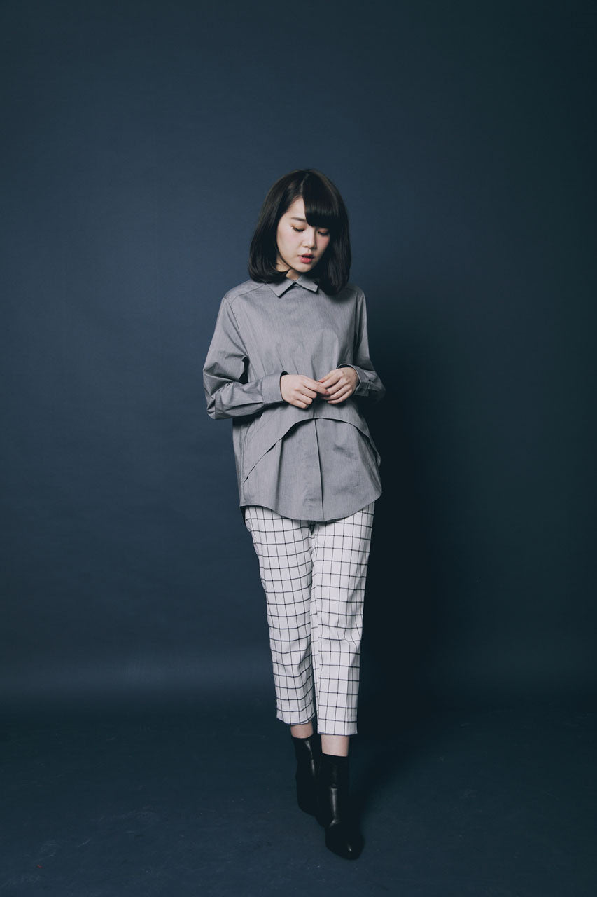 灰色拼接造型襯衫