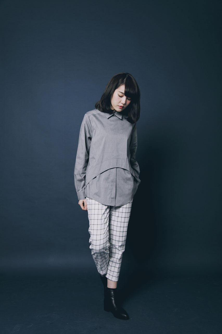 灰色拼接造型襯衫