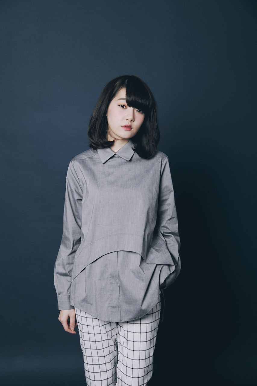 灰色拼接造型襯衫