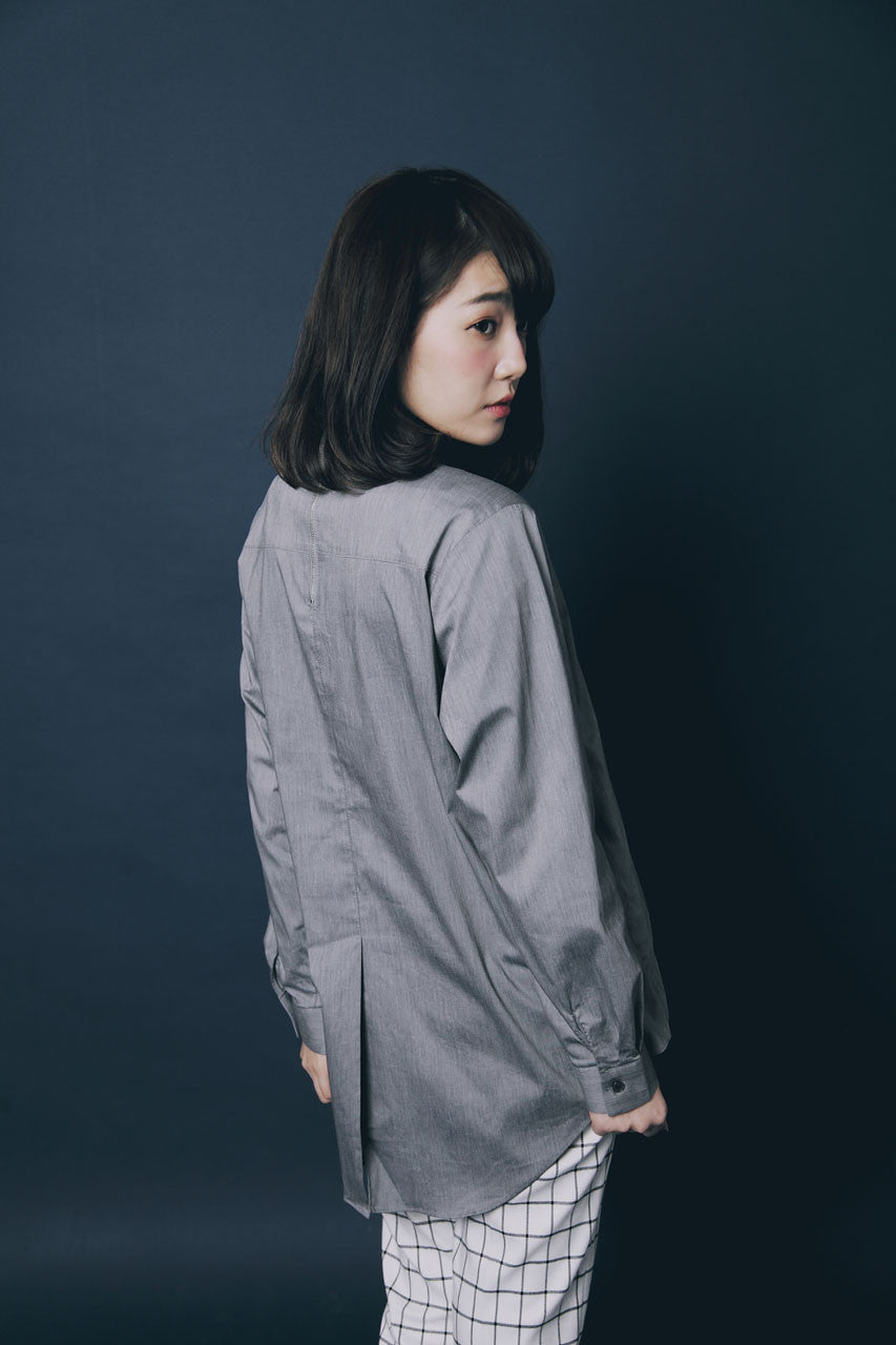 灰色拼接造型襯衫