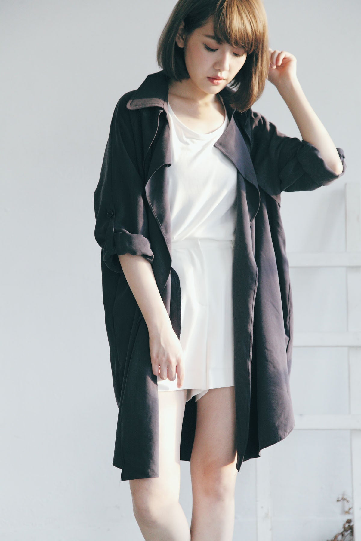 隨性翻領薄風衣(深藍)