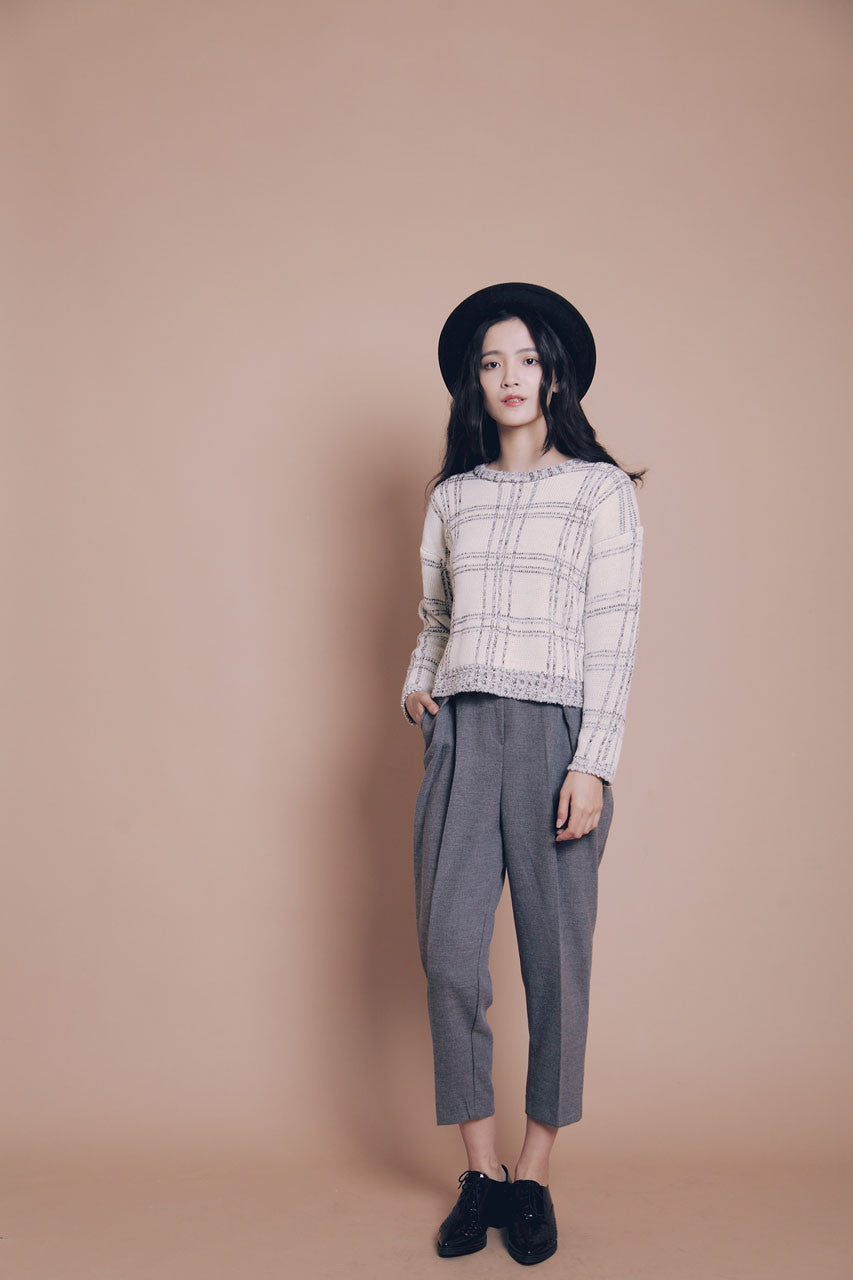 側斜壓折九分西褲