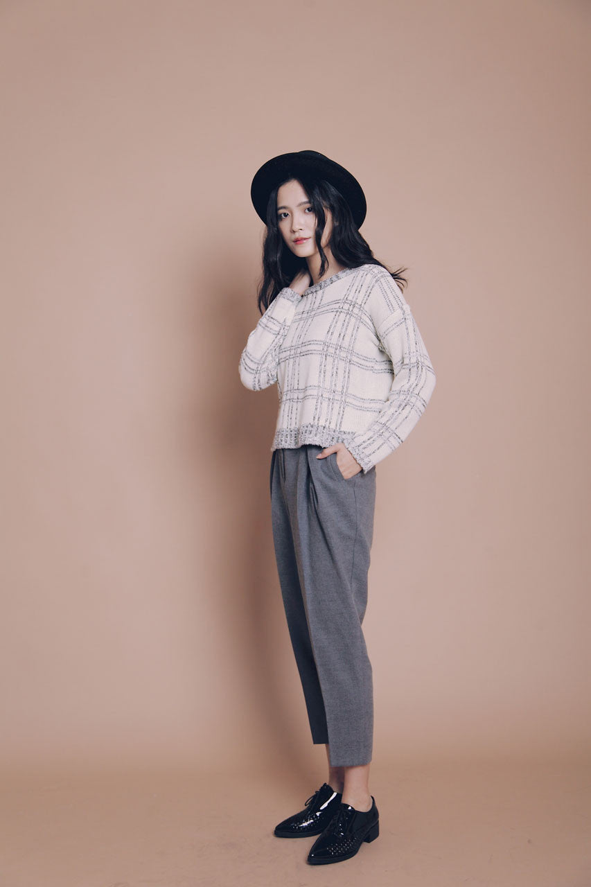 側斜壓折九分西褲