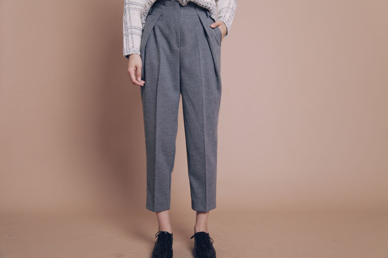 側斜壓折九分西褲