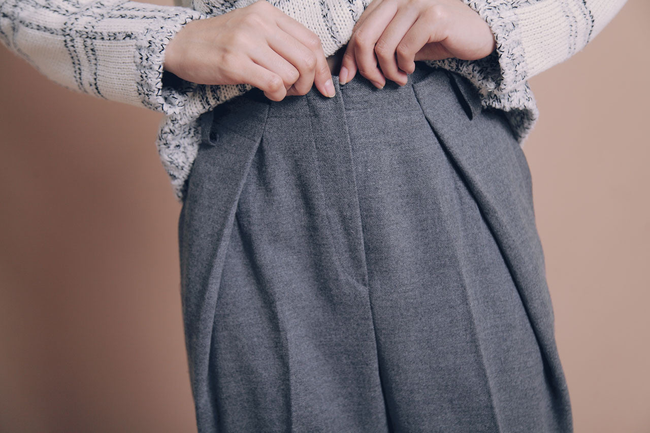 側斜壓折九分西褲