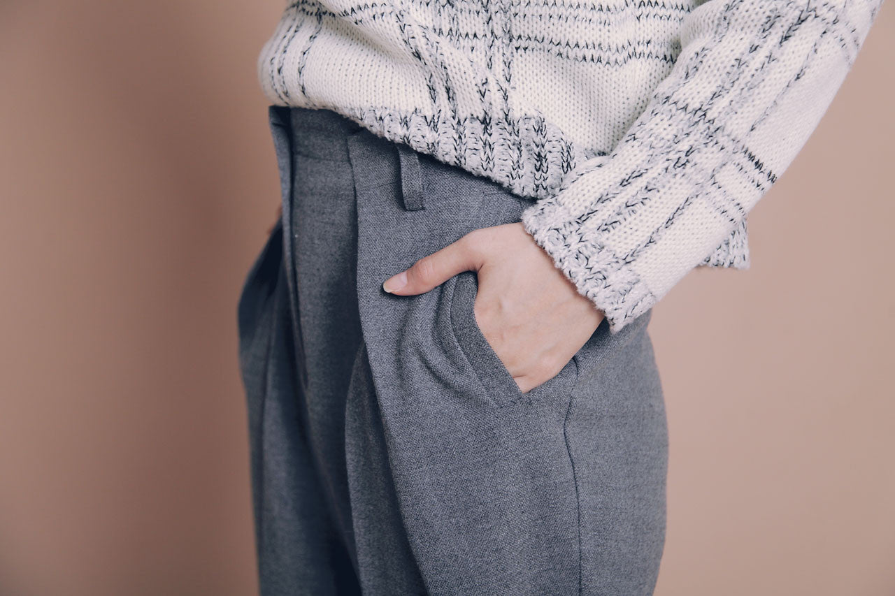 側斜壓折九分西褲