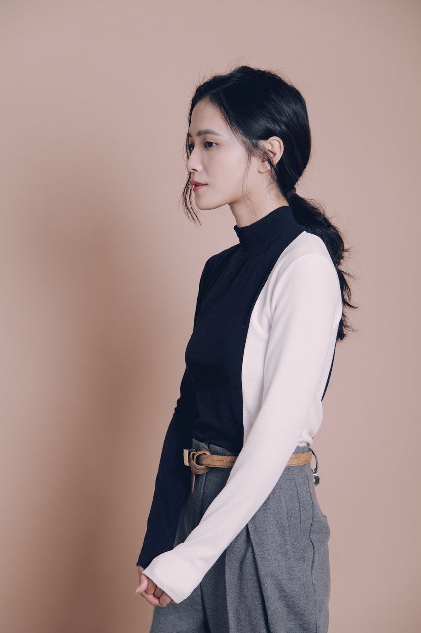 材質拼接雙色上衣