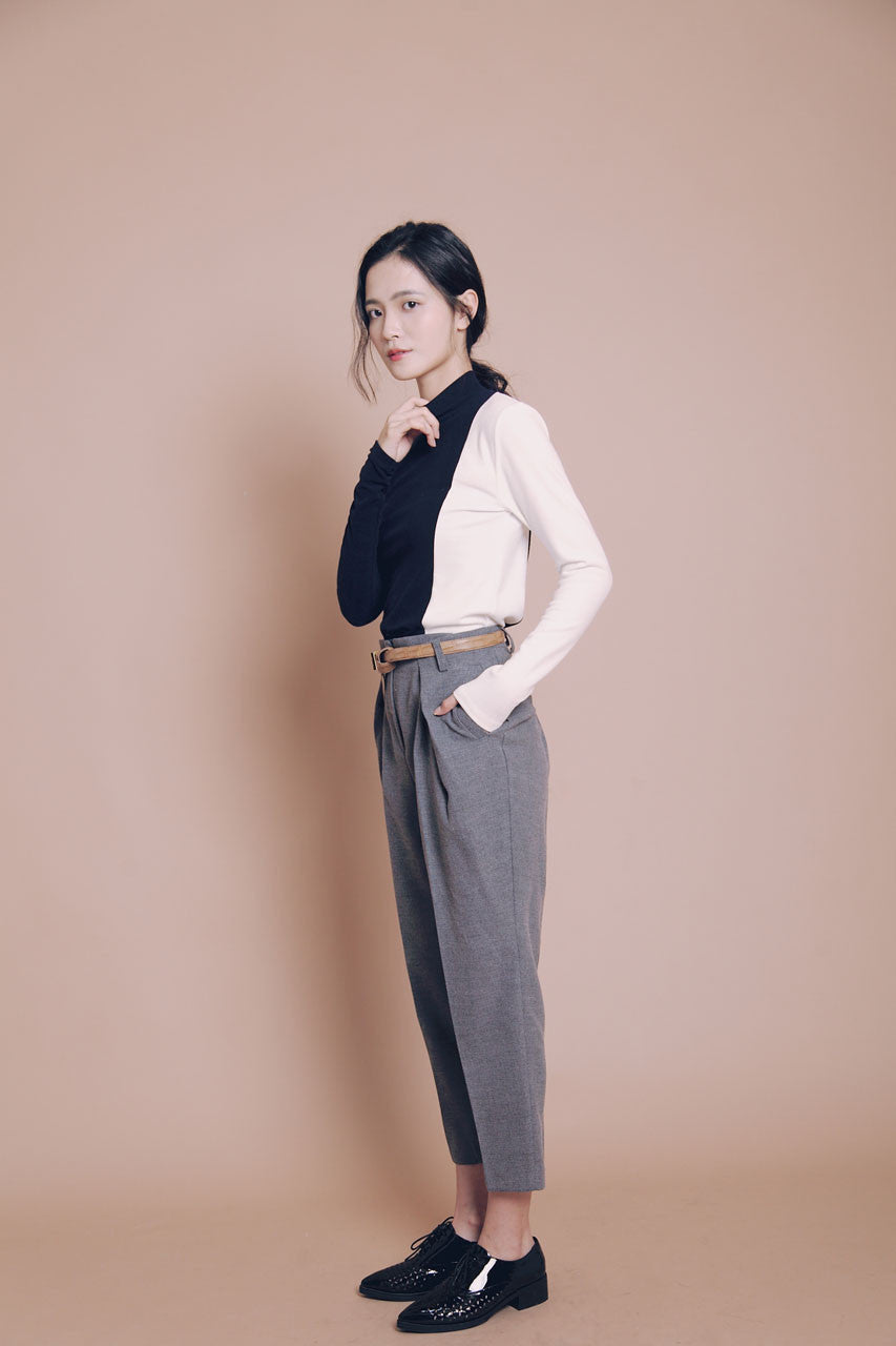 材質拼接雙色上衣