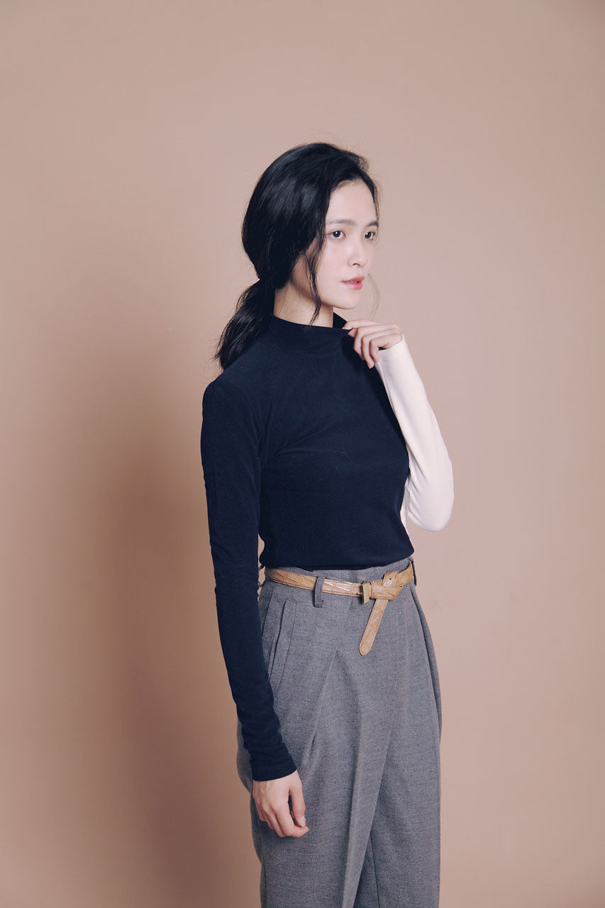 材質拼接雙色上衣