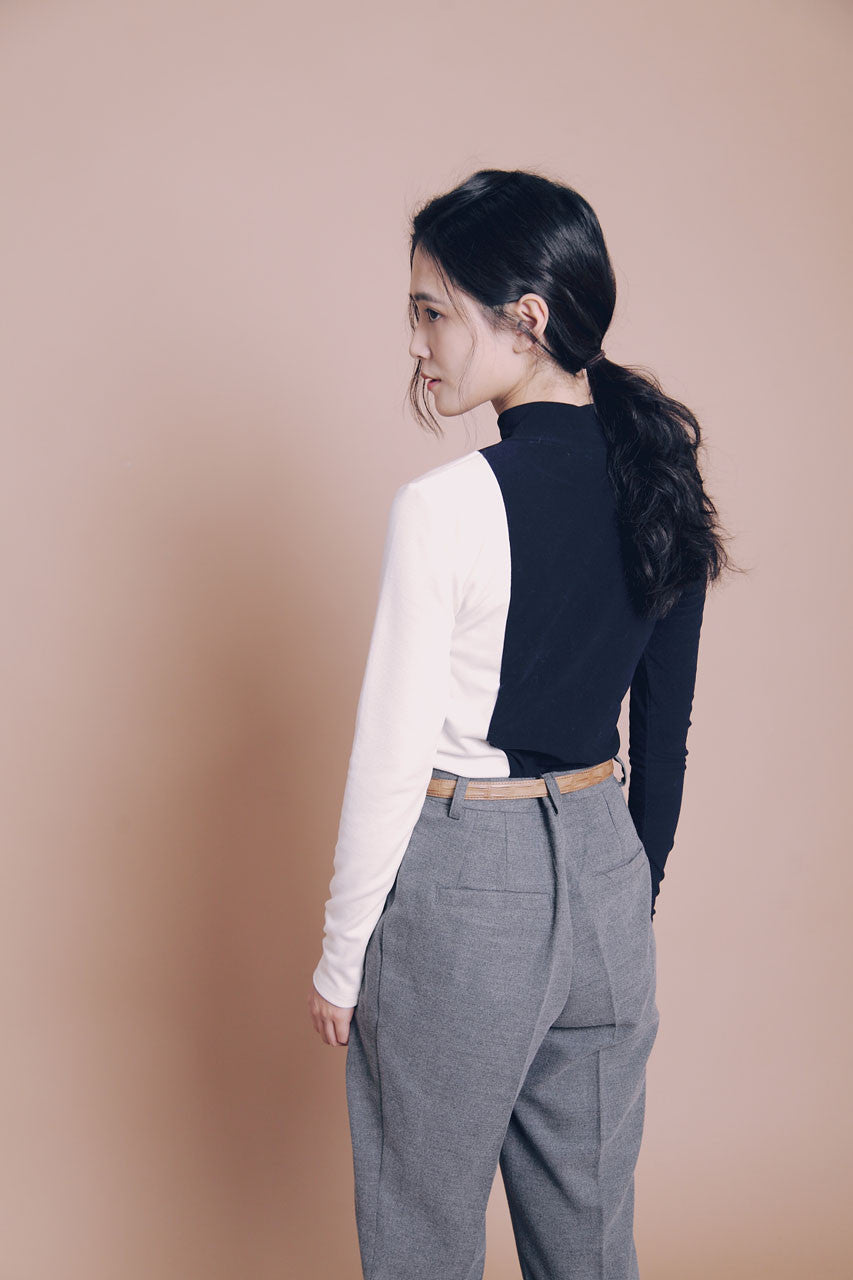 材質拼接雙色上衣