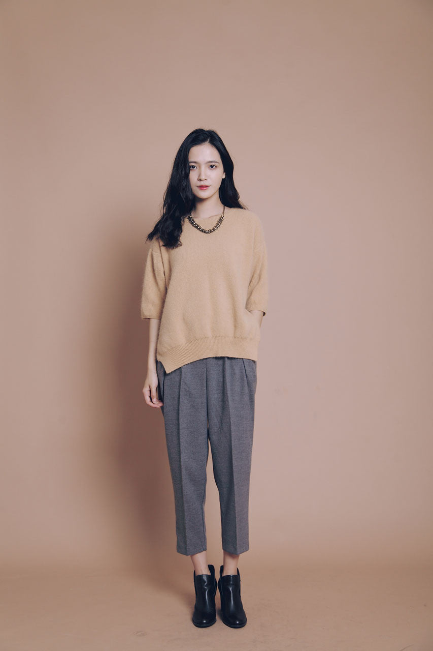 側斜壓折九分西褲