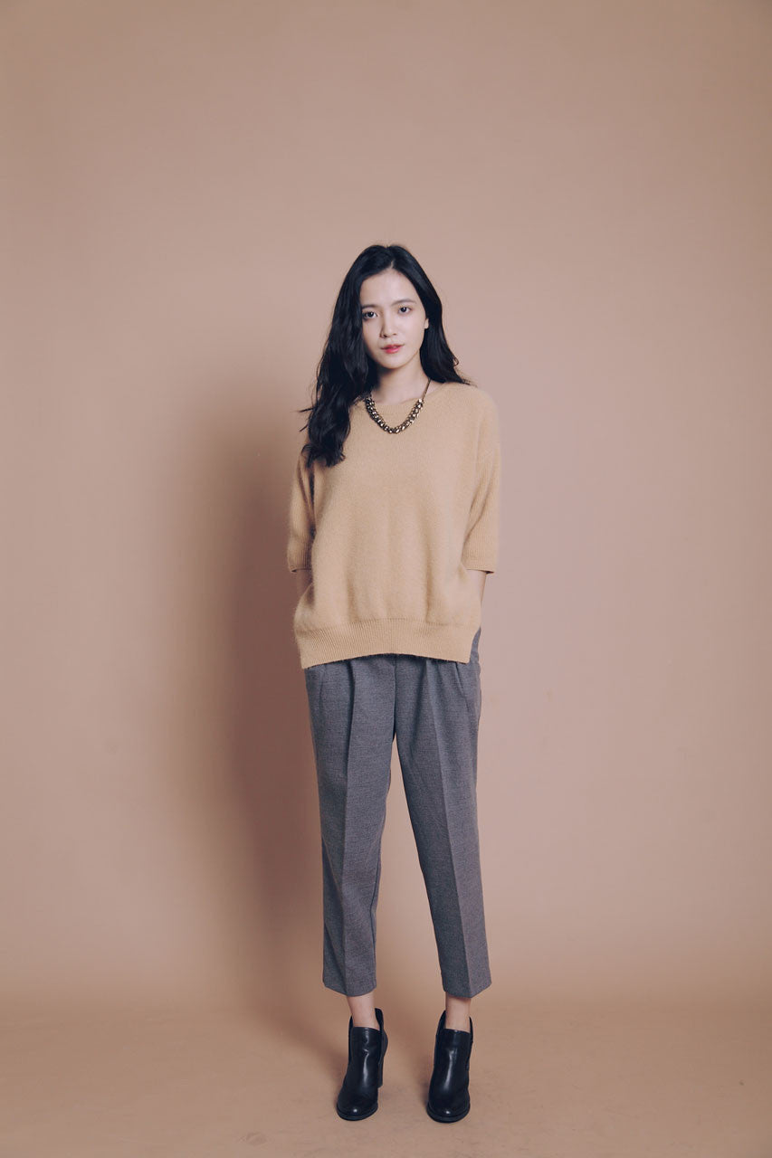 側斜壓折九分西褲