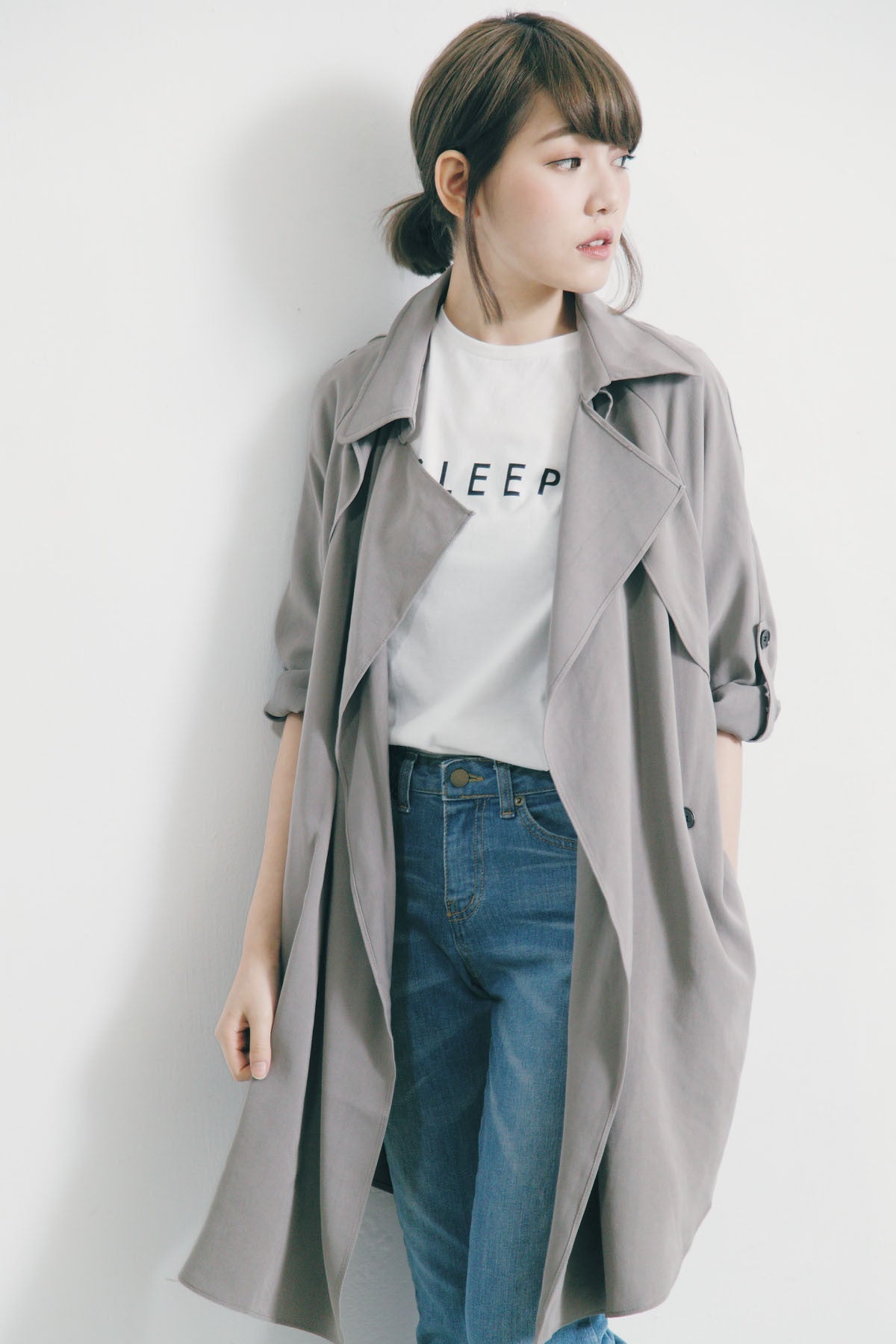 隨性翻領薄風衣(灰)