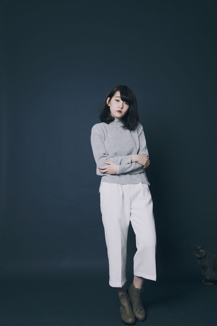 薄軟高領毛線衣-混灰