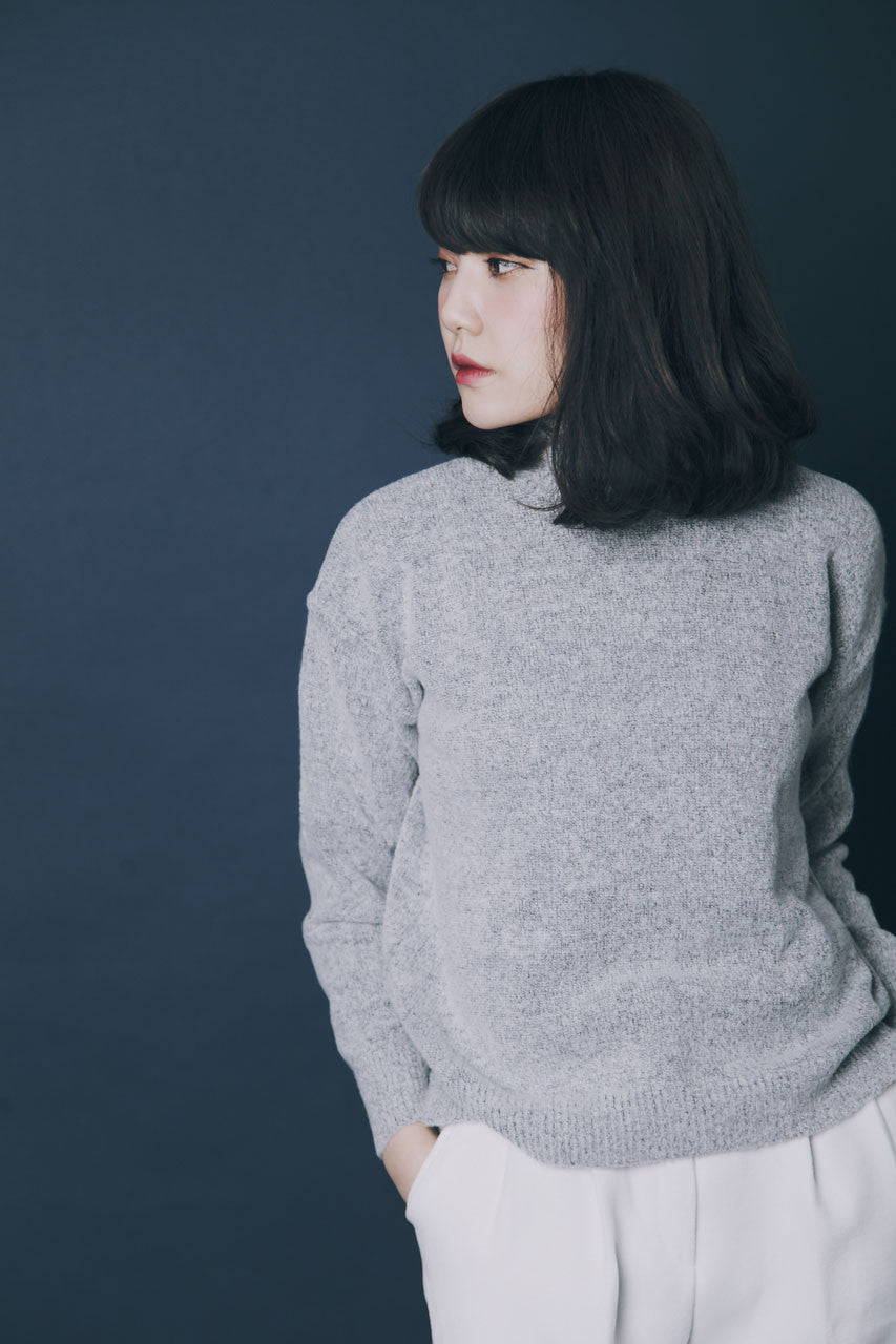 薄軟高領毛線衣-混灰