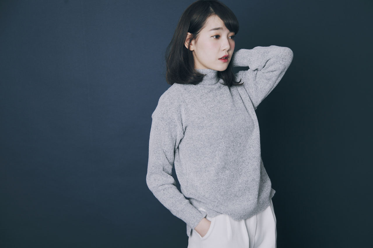 薄軟高領毛線衣-混灰