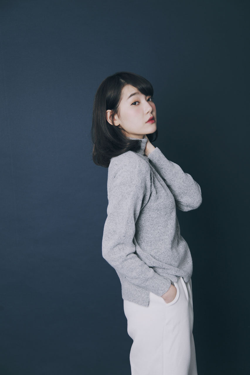 薄軟高領毛線衣-混灰