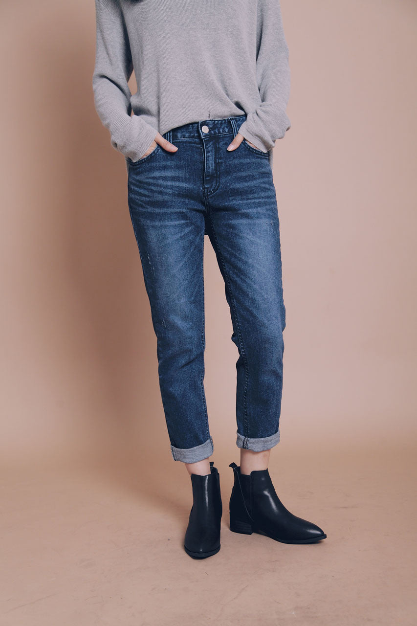 刷色抽鬚小直筒褲