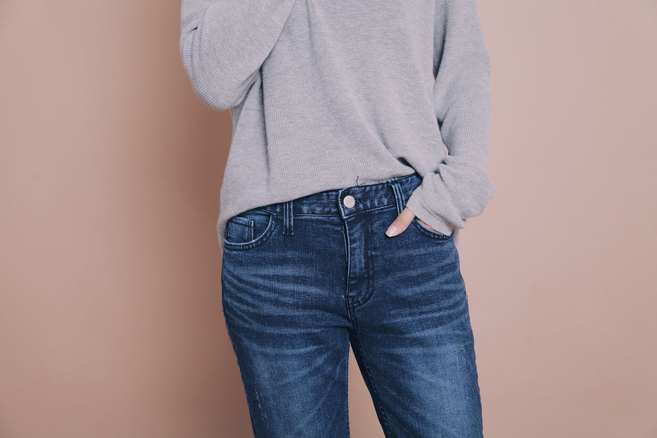 刷色抽鬚小直筒褲