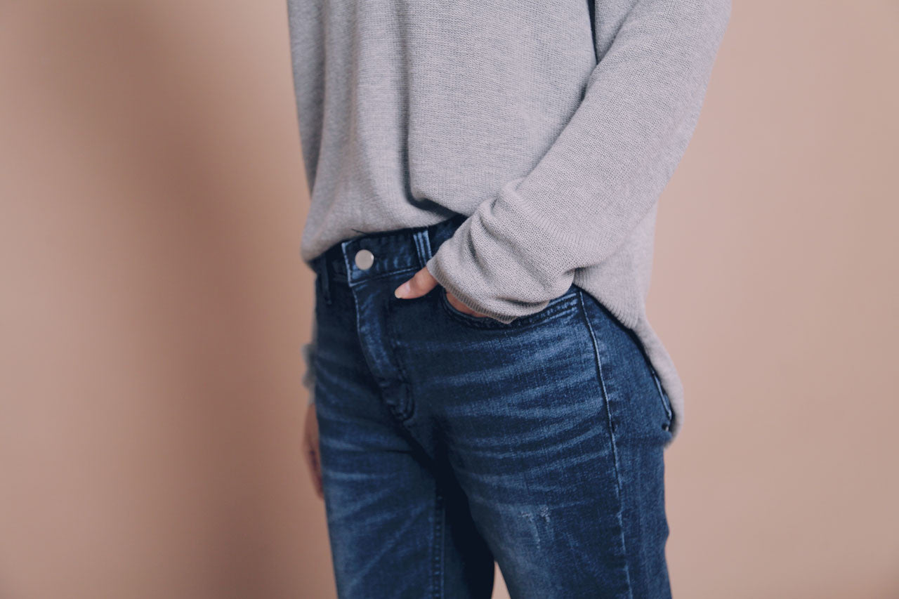 刷色抽鬚小直筒褲