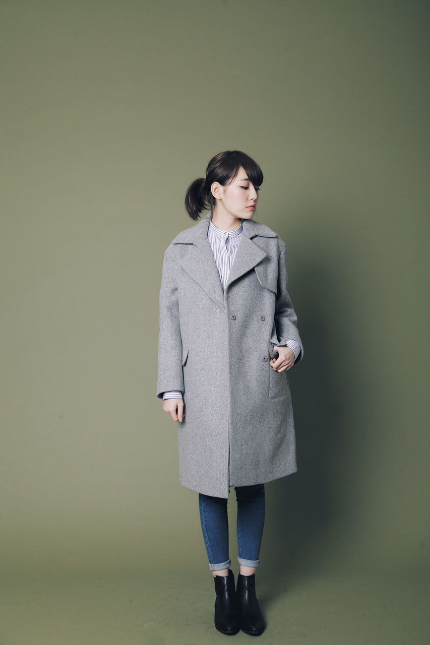 率性翻領羊毛大衣