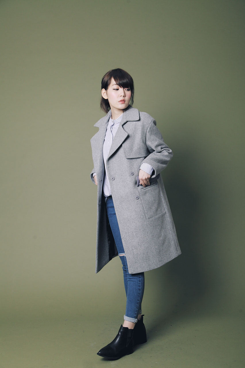 率性翻領羊毛大衣