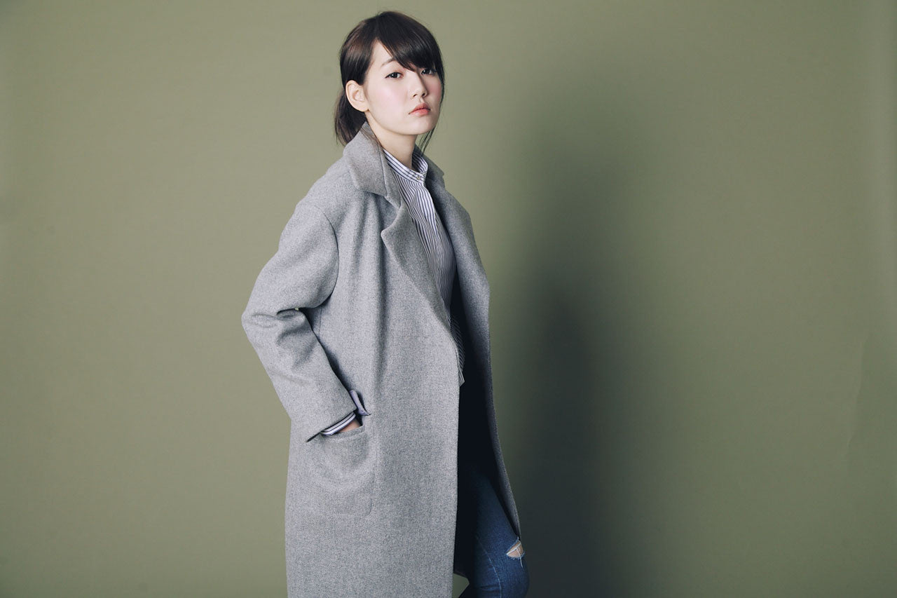 率性翻領羊毛大衣