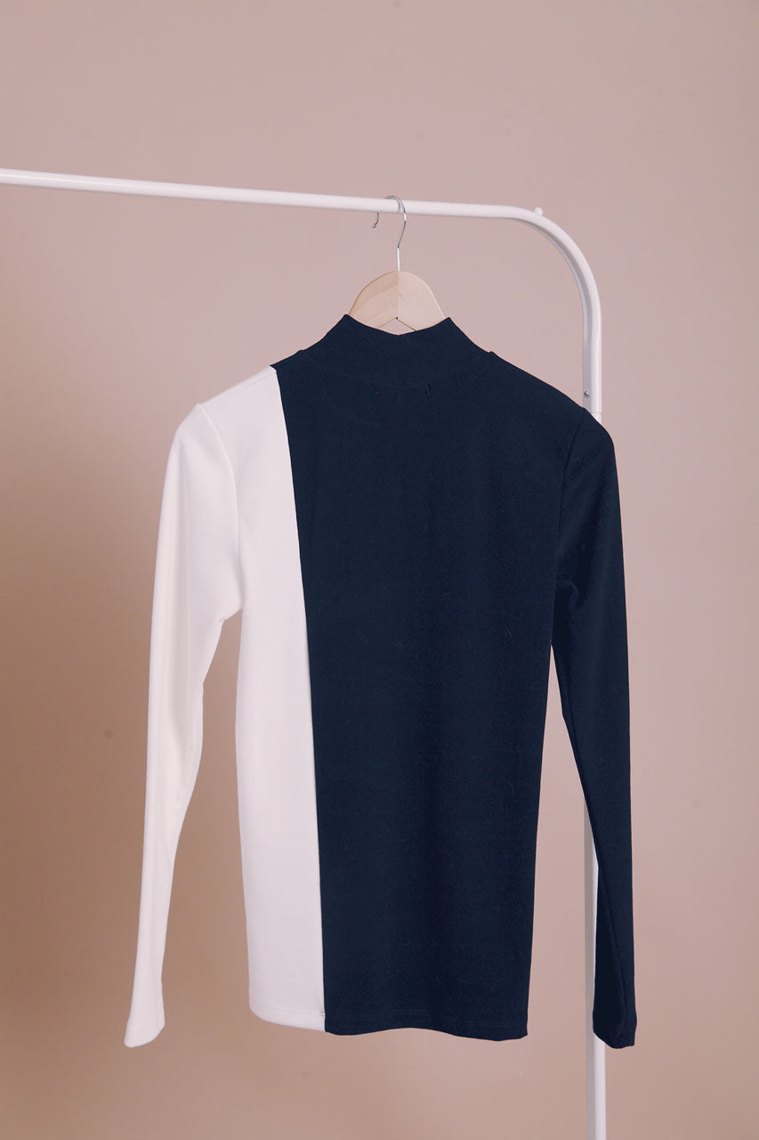 材質拼接雙色上衣